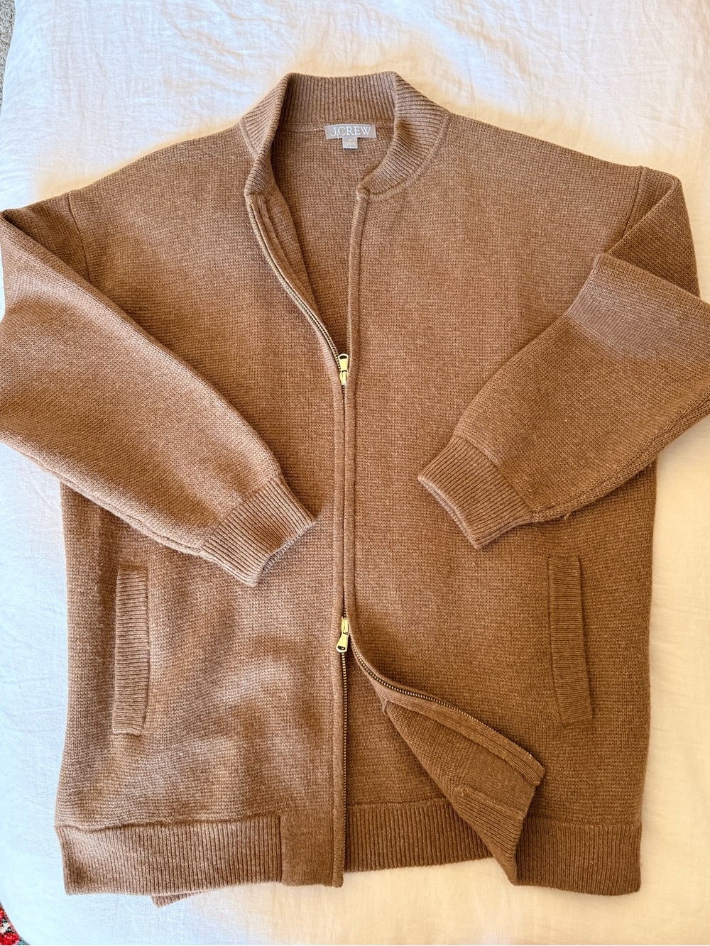 J. Crew Zip-Front Knit Jacket in Camel - Picture 3 of 5